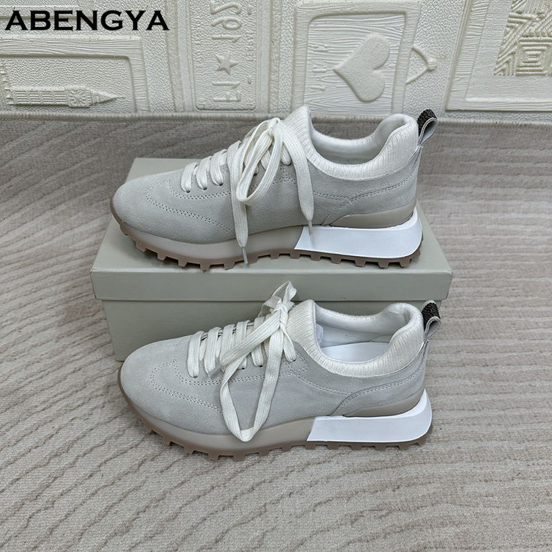 Knit Fabric Lace Up Sneakers - 2025 الأبيض محبوك الجلد المدبوغ حذاء