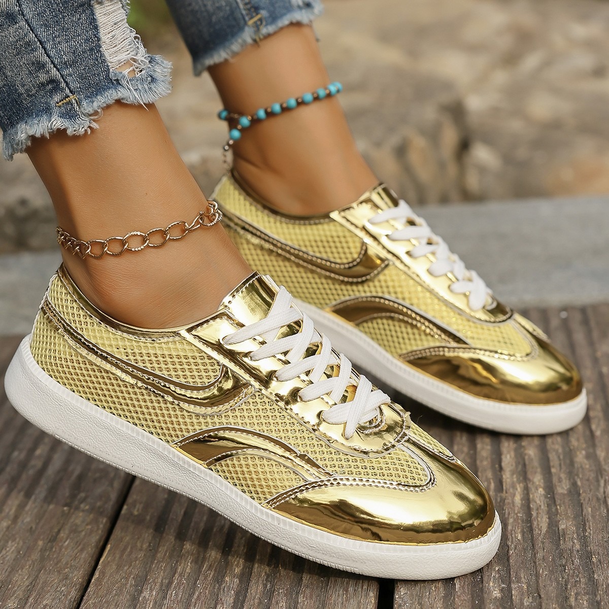أحذية رياضية نسائية جديدة قابل - مراجعة Knit Fabric Lace Up Sneakers وسعره