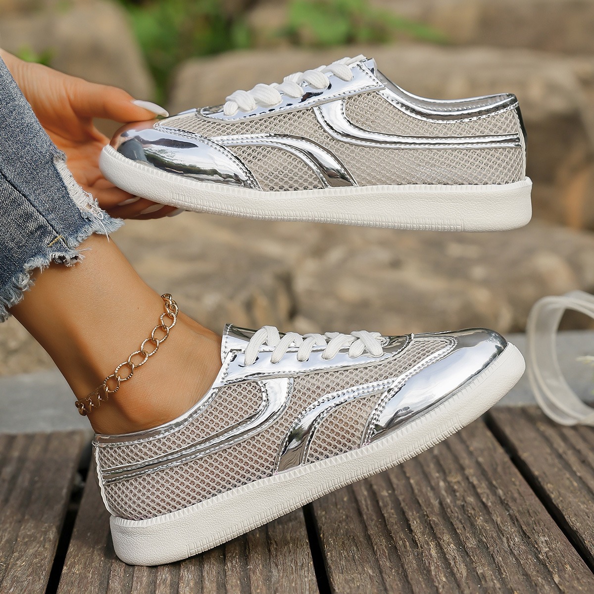 أحذية رياضية نسائية جديدة قابل - مراجعة Knit Fabric Lace Up Sneakers وسعره
