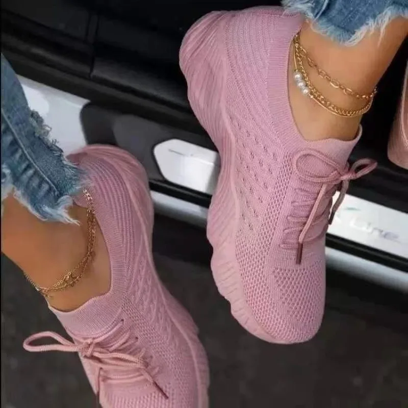 أحذية رياضية نسائية كاجوال محب - مراجعة Knit Fabric Lace Up Sneakers وسعره