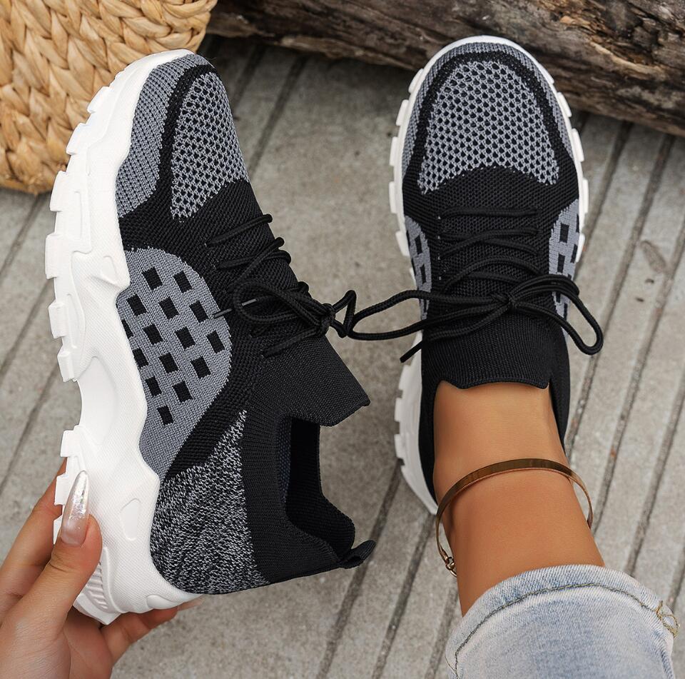 أحذية رياضية نسائية شبكية قابل - مراجعة Knit Fabric Lace Up Sneakers وسعره