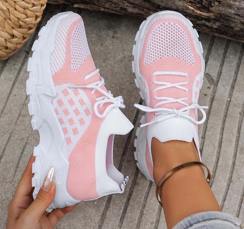 أحذية رياضية نسائية شبكية قابل - مراجعة Knit Fabric Lace Up Sneakers وسعره