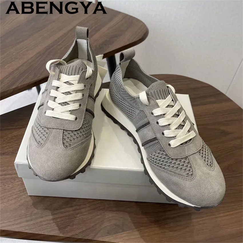 أحذية نسائية مسطحة كاجوال منسو - مراجعة Knit Fabric Lace Up Sneakers وسعره