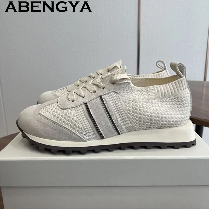 أحذية نسائية مسطحة كاجوال منسو - مراجعة Knit Fabric Lace Up Sneakers وسعره