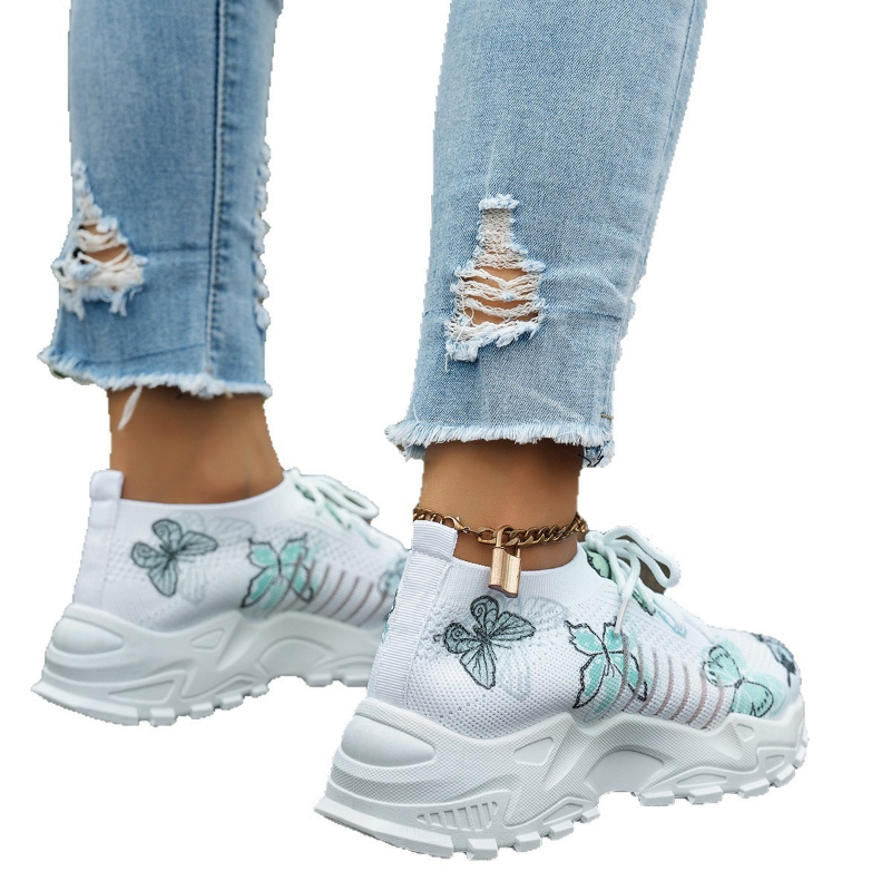 أحذية رياضية نسائية بطبعة فراش - مراجعة Knit Fabric Lace Up Sneakers وسعره