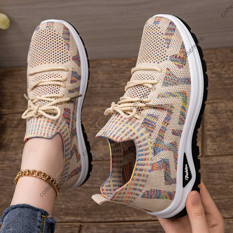 أحذية رياضية نسائية محبوكة سهل - مراجعة Knit Fabric Lace Up Sneakers وسعره