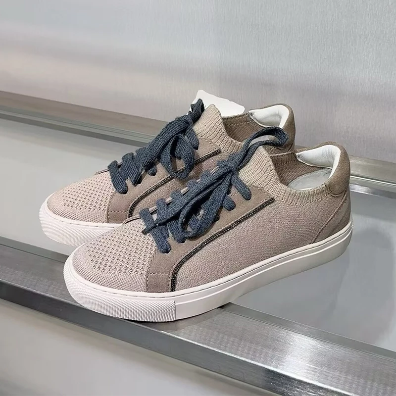 النساء متماسكة تنفس أحذية رياض - مراجعة Knit Fabric Lace Up Sneakers وسعره